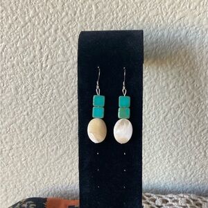 Bohemian Shell Style and Turquoise Colored Glass Earrings